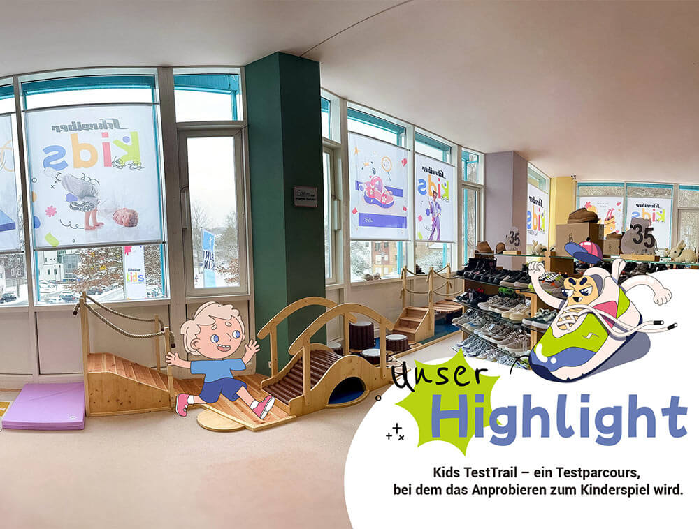Kids TestTrail im Schreiber Kids Adventureland Wilnsdorf:
Parcours zum spielerischen Testen von Kinderschuhen im
Kinderschuhgeschäft Siegerland